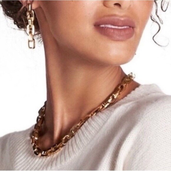 EDDIE BORGO Gold Plated Statement Chain Link Necklace and Earring Set NEW w/ Bag - Picture 7 of 7